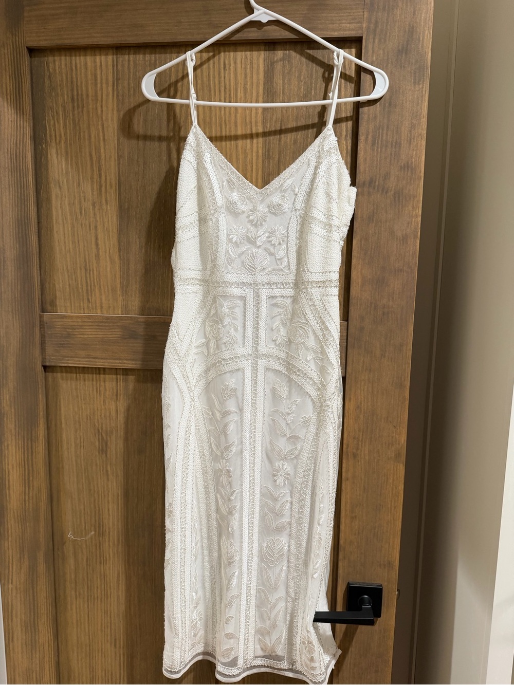 Lulu's White Embroidered Spaghetti-Strap Midi Dress